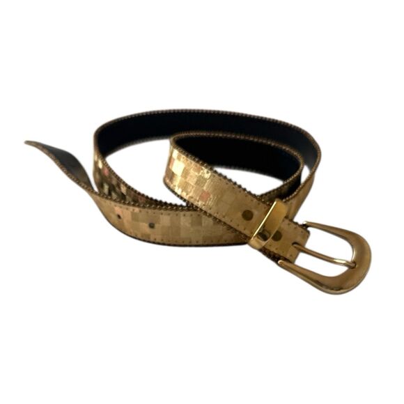 Gold Colored Thin Checkered Beaded Shiny Belt ,Y2K, Statement Piece, Adjustable - Picture 2 of 7